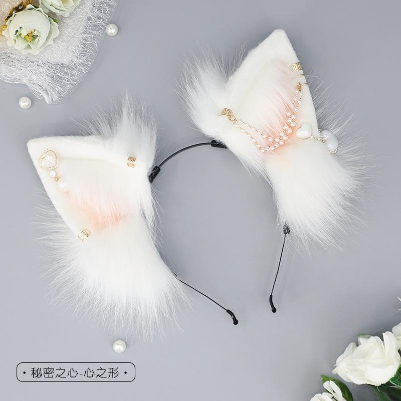 Cute Plush Fox Ears Headband Cos Headgear Accessories Comic Show Props Simulation Animal Ears Love Pendant Hair Accessories