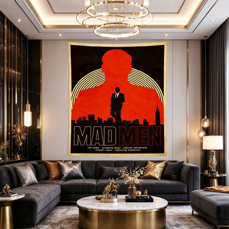 Mad Men Retro TV Poster Red Silhouette Man Against City Skyline