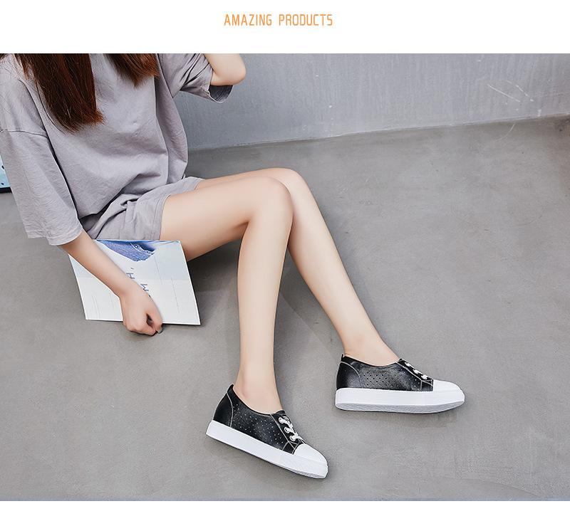 

Shallow mouth white shoes women s spring and summer thin breathable lace-up thick sole heightening leather surface low-top casual board shoes 40