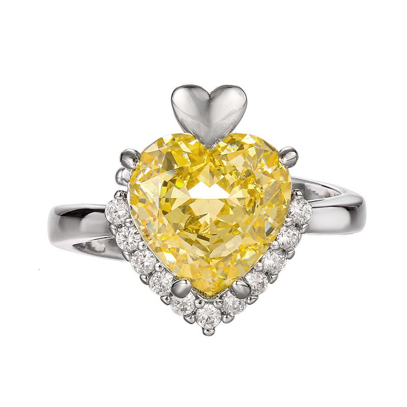 Jewelry Set Heart Shaped High Carbon Ice Flower Cutting Fashion Light Luxury Color Treasure Ring Earnail Necklace