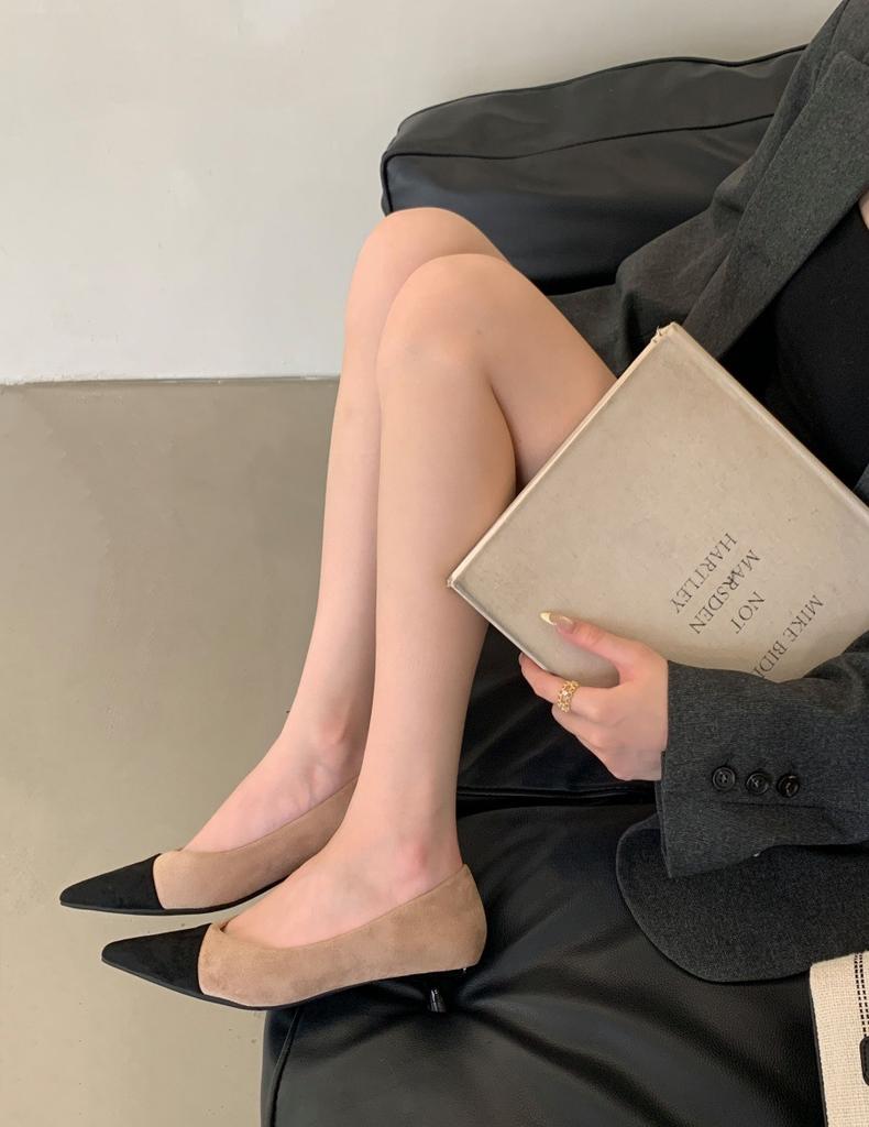 Autumn new cashmere fashion shoes women's round head color matching light mouth single shoes cover feet elegant grandma flats