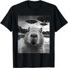 2025  Funny Graphic Tee Capybara Selfie with UFOs Weird T-Shirt