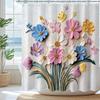 Badezimmer Vintage 3D Blumenduschvorhang Rosa Blaue Blume Duschvorhang mit 12 Haken Wasserdichtes Gewebe Bad Dekoration