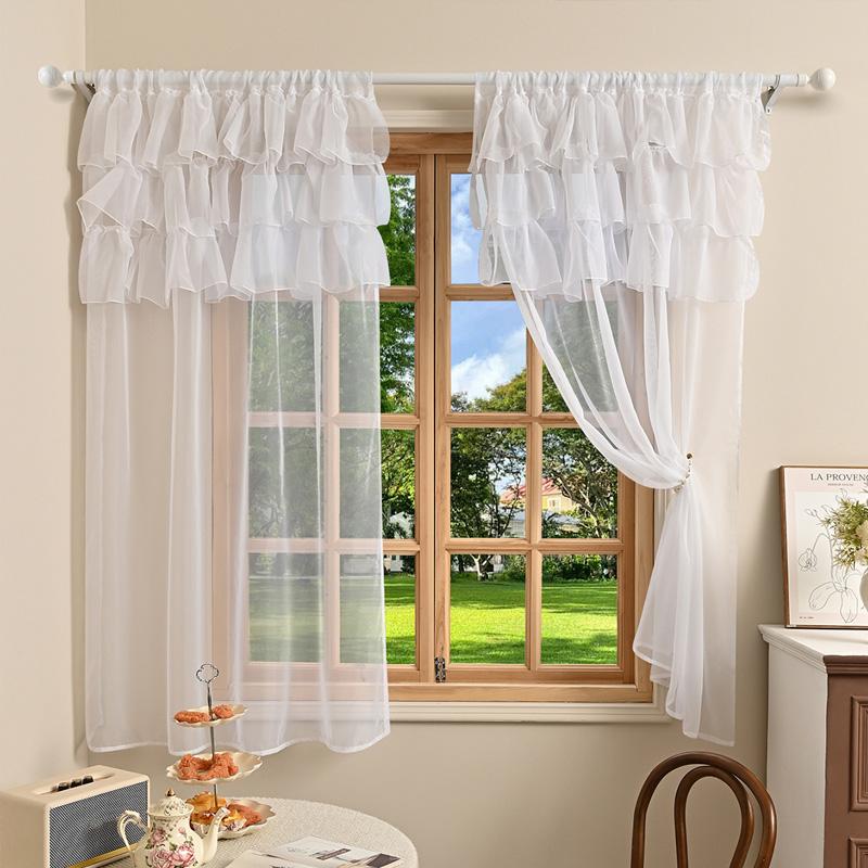 1PC Home Decor Bedroom Door Sheer Curtains French Window Curtain Rococo Rod Pocket Design for Living Room 3-Bar Ruffled