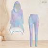 Women Plus Size Hooded Long Sleeve Two Piece Set Printed High Low Top Fitted Pants