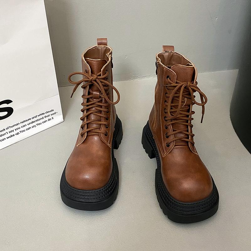 

Винтажные женские мотоботы на толстой платформе, модные осенне-зимние женские ботильоны на высокой подошве 35 коричневый