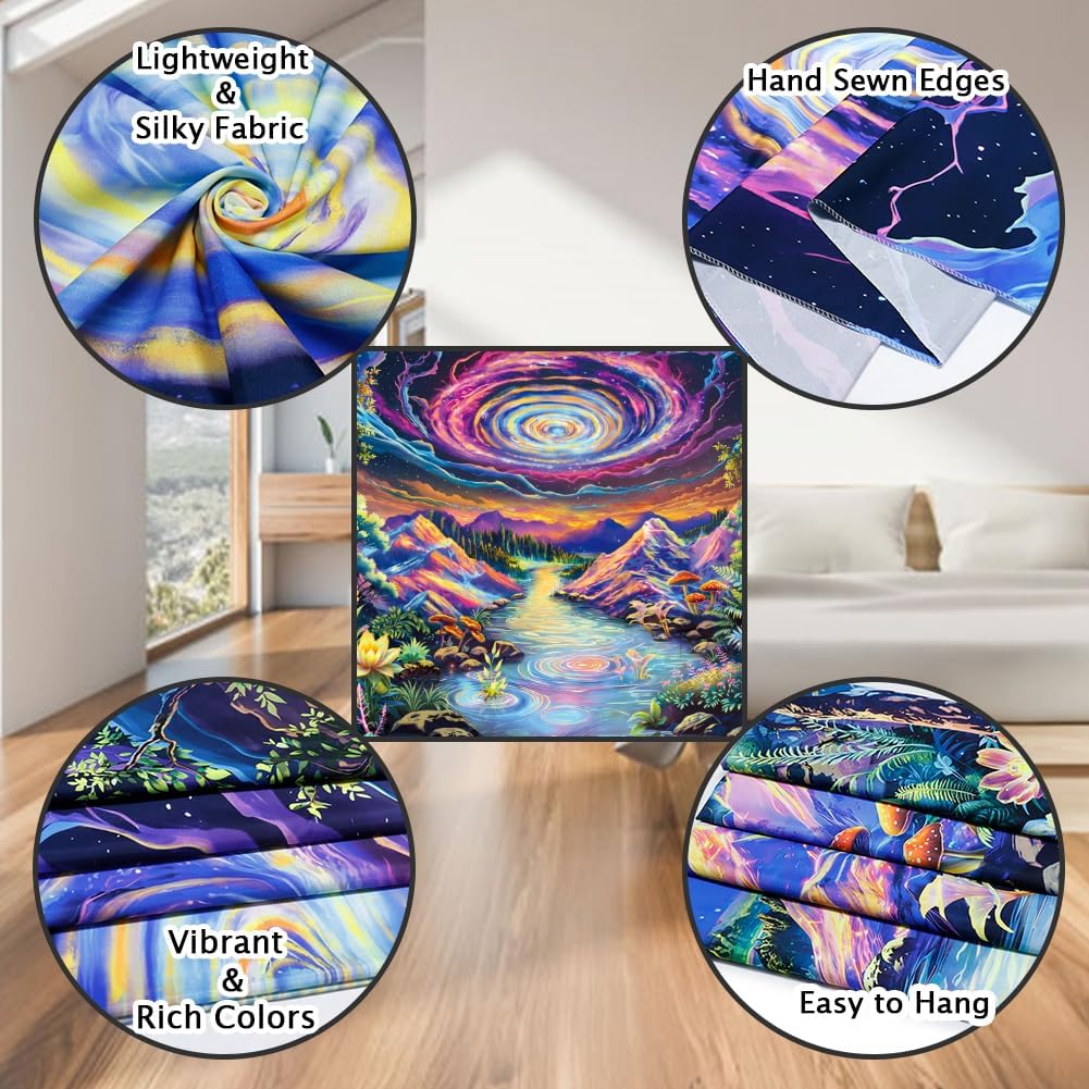 Leofanger Blacklight Galaxy Space Tapestry Colorful Starry Sky Tapestry UV Reactive Neon Plant Floral Wall Tapestries Trippy Mountain Tapestries Wall