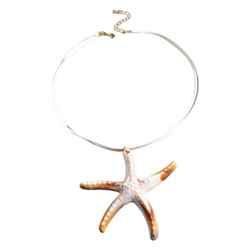 Starfish Resin Necklace Ocean Themed Jewelry for Women Trendy Summer Accessory Gift Adjustable Collarbone Chain