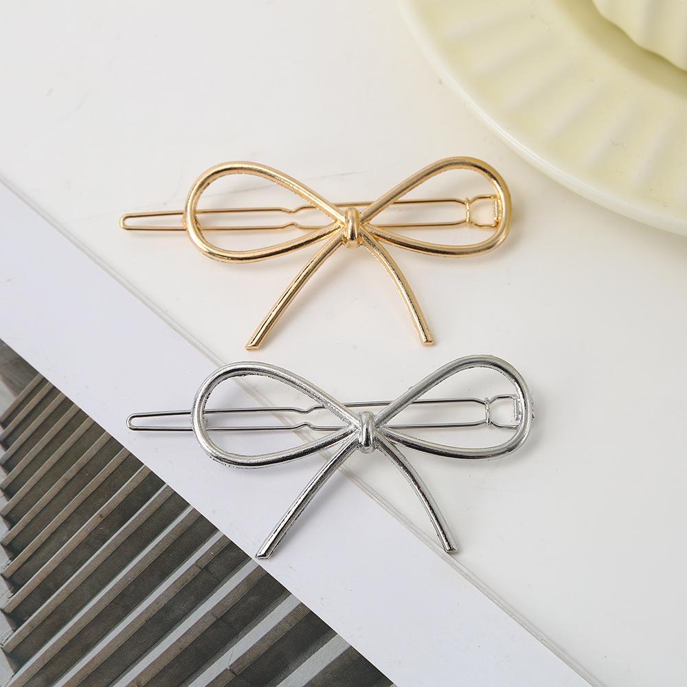 Elegant Smooth Metal Bow Hair Clip - European & American Style Women's Accessory