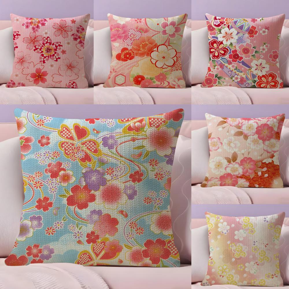 Cherry Blossoms Cushion Cover Natural Linen Pillow Case Double-Sided Print Decorative Sofa Pillowcase Home Decor Gift