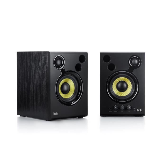 HERCULES DJMONITOR 42 - Enceintes de monitoring actives - 2 x 20W RMS - Woofer de 4'' - Caisson en bois MDF 9mm - Noir