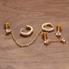 4PCS Women's Earrings Set Stainless Steel Cubic Zirconia Chain Moon Star Unique Punk Unisex Rock Earring Piercing Jewelry