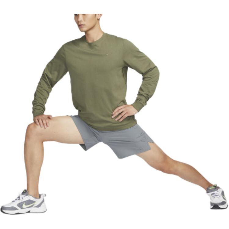 Nike Primary Solid Color Crew Neck Quick-Dry Casual Long Sleeve T-Shirt Men Tops Olive-Green FB8586-222