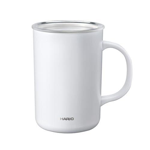 HARIO Ceramic Coated Vacuum Double Wall Insulated Tumbler 350mL White CTF-350-W with Rotary Lid
