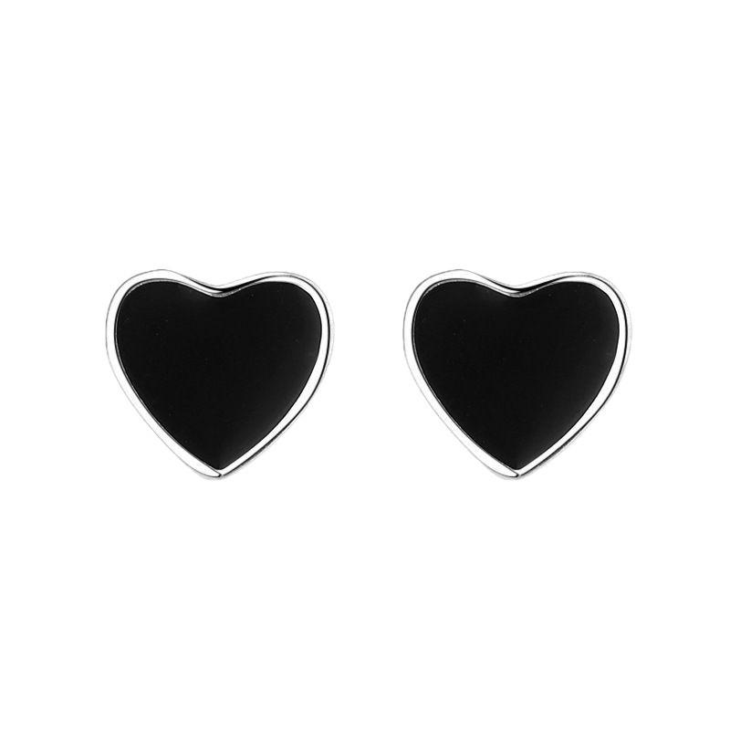 Silver Personality Black Love Stud Earrings Women'S Trend Simple Earrings Temperament Student Earrings Sweet Cool Wind