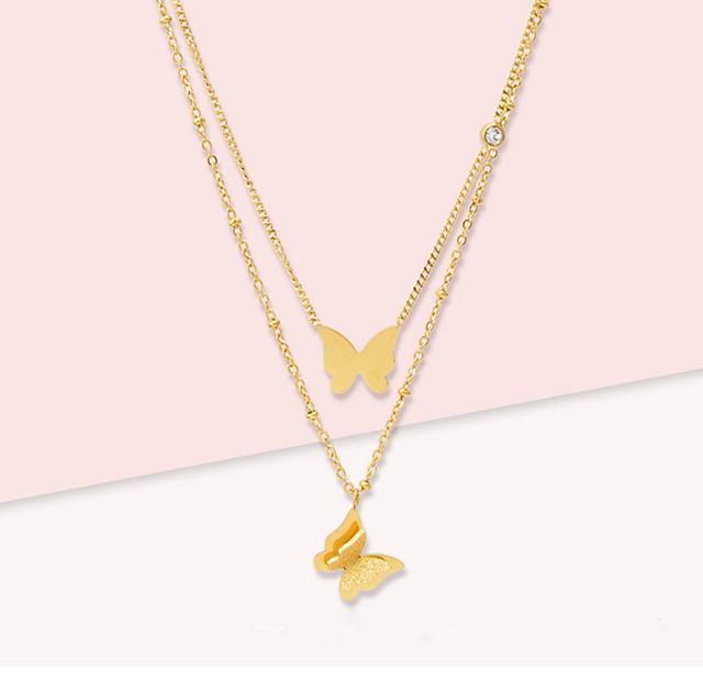 

Ожерелья из нержавеющей стали с бабочками золотого цвета и стразами для женщин, двухслойное колье, модные новые модные подарочные украшения