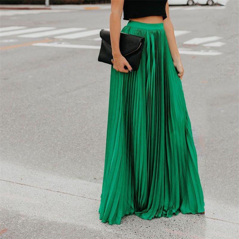 2025 Spring/Summer Solid Color Pleated Women s Midi Skirt - Large Swing Design M