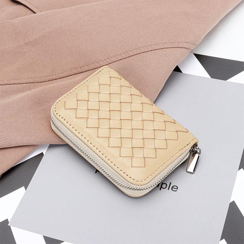 Genuine leather short small card bag 2025 new women's sheepskin hand-woven fashion card cover multi-card change bag women