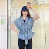 Sommer Damen Unregelmäßiges Perlen-Taillenbetontes Ärmelloses Jeans-Westen-Top