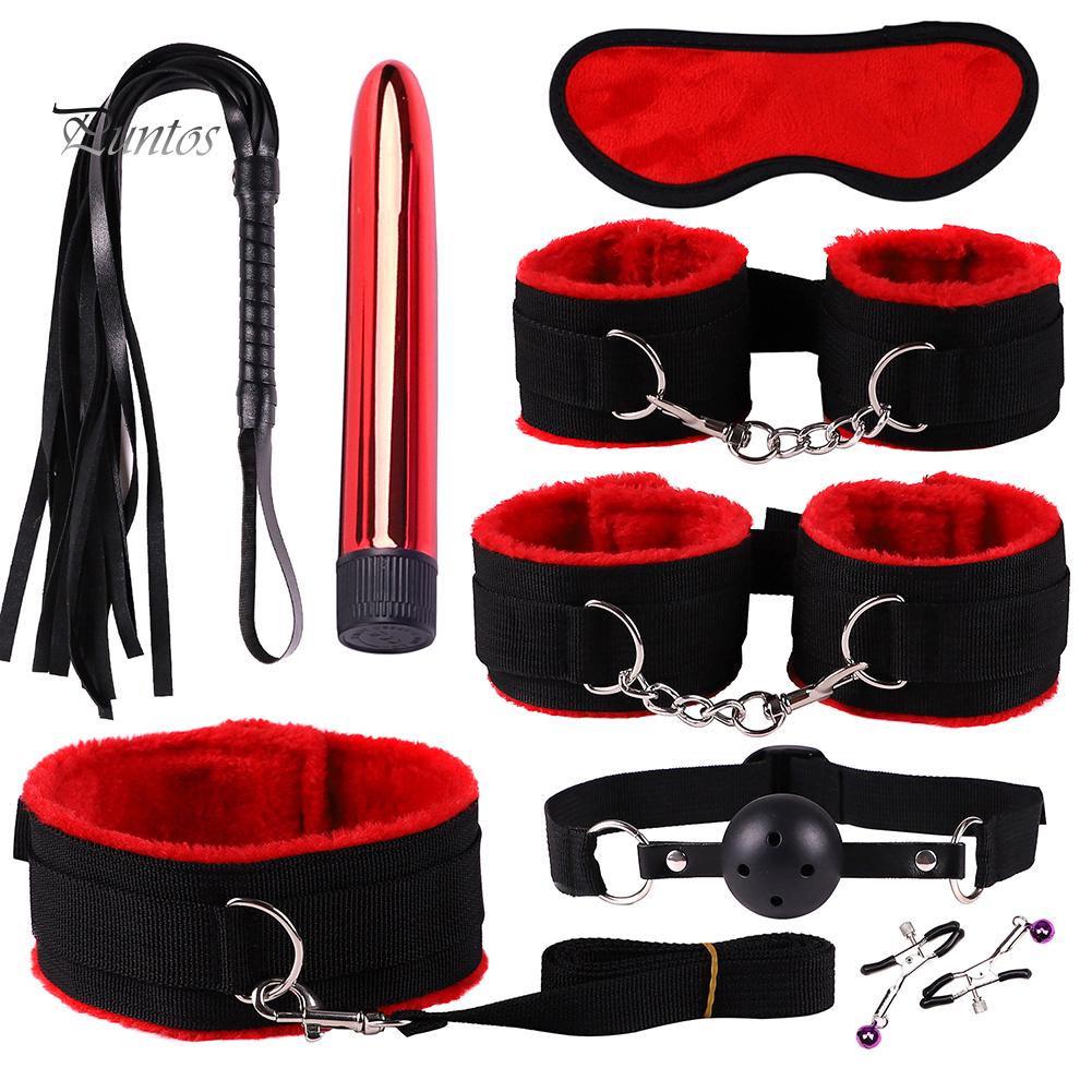 Puntos Sex Toys Set 8Pcs Adult Bondage Handcuffs Footcuffs Whip Blindfold Massager SM