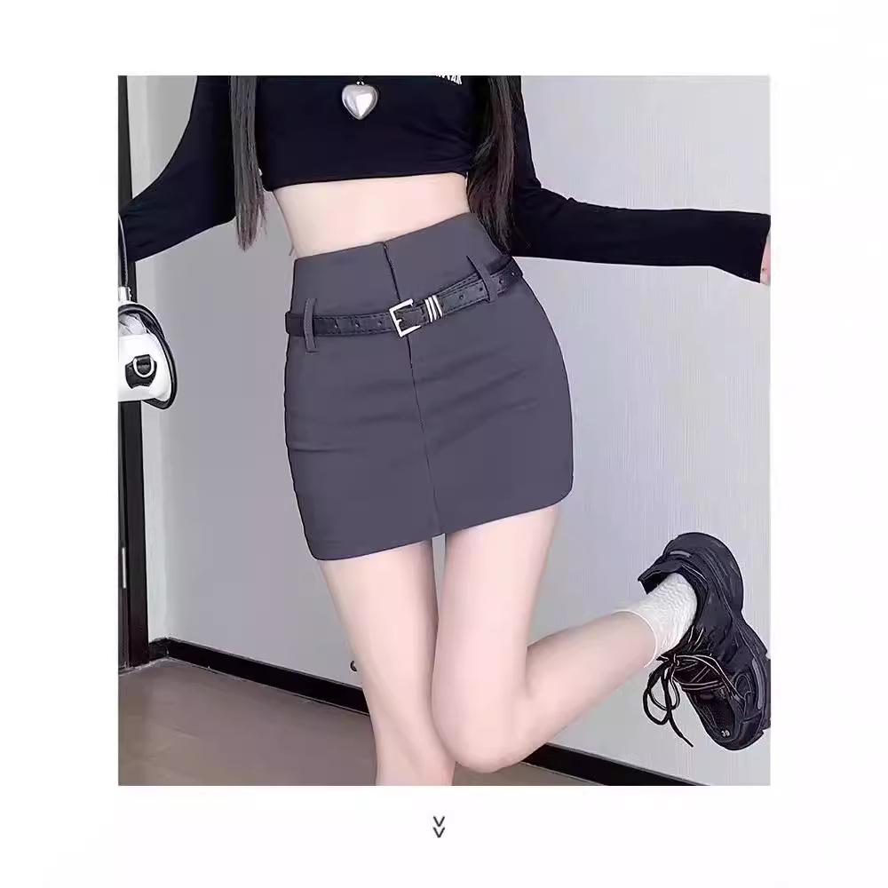 Women's High-Waist Belted Black A-Line Skirt - Sexy Summer Style
