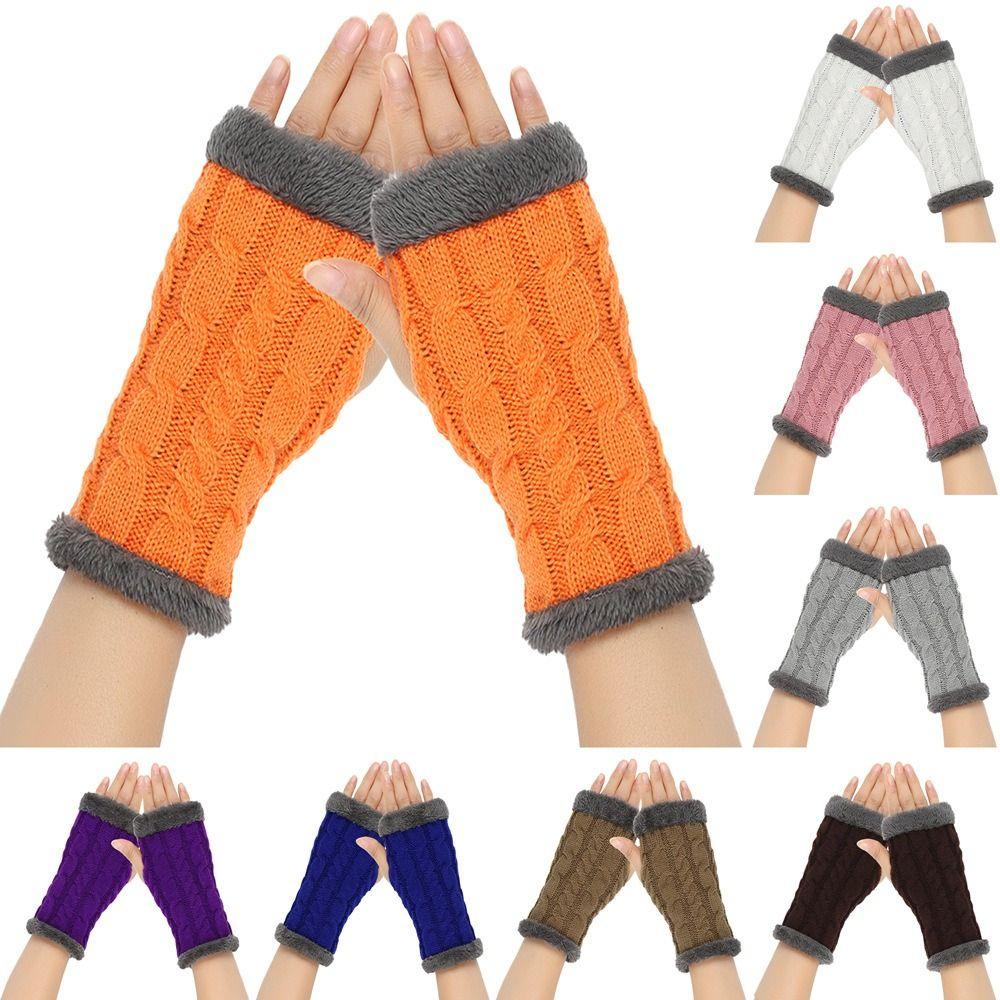 Fashion Fleece Lined Fingerless Gloves Soft Stretchy Warm Knit Mittens Knitted Crochet Winter Warm Gloves for Men Womens