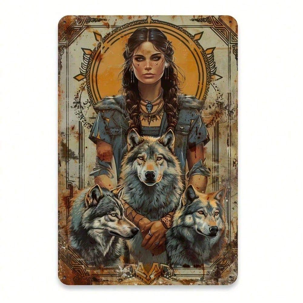 Metal Poster Wall Art Fantasy Wolf Vintage Garage Decor
