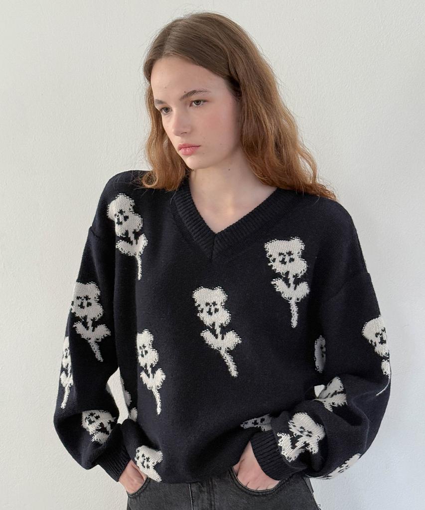 SINOON Sn Flower Loose Fit Knit (Navy)