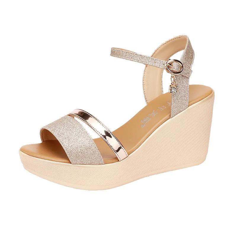 8cm Small Size 32-43 Comfortable Soft Leather Sandals Platform Shoes 2025 Womens High Heels Wedges Sandals for Office Beach Mom