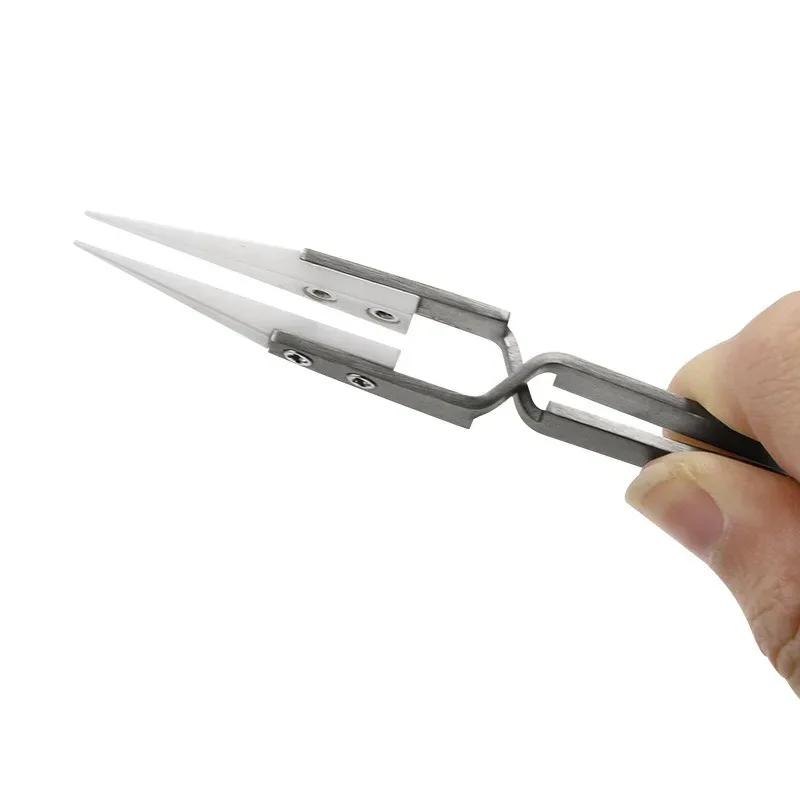 Silver Handle Ceramic Stainless Steel Tweezers with Multifunctional Anti Magnetic and Anti Acid Precision EDC Small Tool