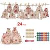 24pcs Linen Christmas Gift Bags with Gilded Christmas Patterns Chocolate Candy Packaging Gift Bags Drawstring Bags