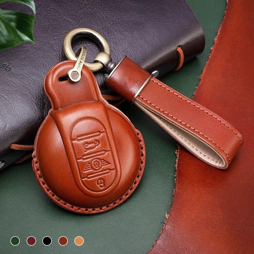 Kožený kryt na klíče od auta pro BMW MINI COOPER S ONE JCW F54 F55 F56 F57 F60 CLUBMAN COUNTRYMAN Držák na dálkový ovladač Shell Keychain