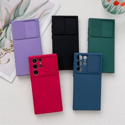 Funda Blanda de Silicona Líquida Para Samsung Galaxy S24 S23 S22 S21 S20 Plus Ultra FE A53 A03S A72 A52 5G A32 A22 Cubierta Deslizante para Cámara