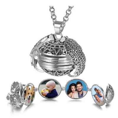 Angel Wings Design 4 Slots Photo Frame Key Chain Memory Floating Locket Pendant Keyring Plated