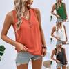 Women's V Neck Sleeveless Tank Top Loose Fit Button Detail Solid Casual Blouse