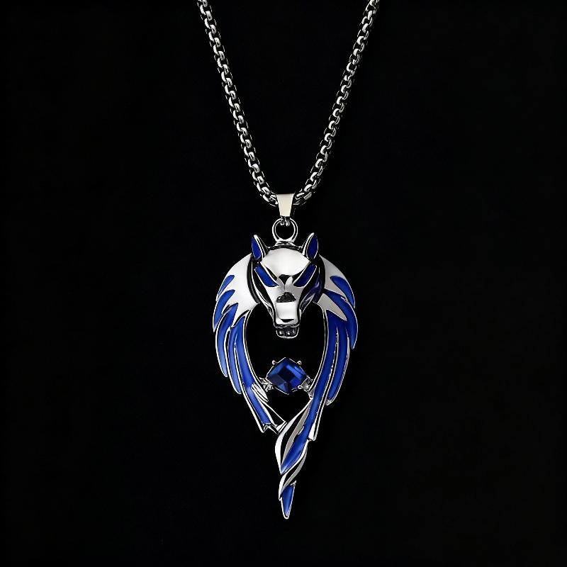 Blue Wolf Pendants Exaggerated Chain Necklace for Women Unisex Punk Style Personality Animal Drop Unique Design Neck Jewelry