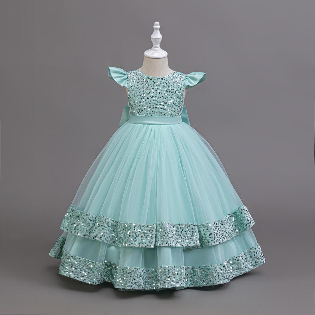 2025 New Elegant Girl Wedding Dress Sequined Mesh Princess Dress 4-12 Year Old Girl Graduation Party Prom Evening Dress