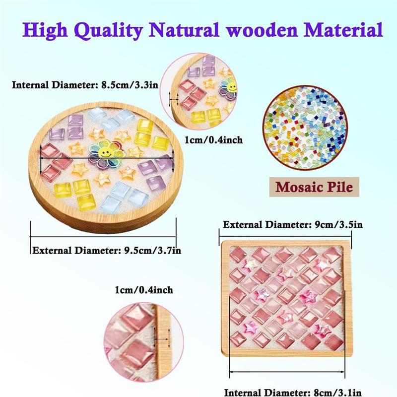 Good-Mosaic Tiles For Crafts Mixed Color Glass Mosaic Kits With Wooden Coaster For Adults,For Handmade Home Decoration