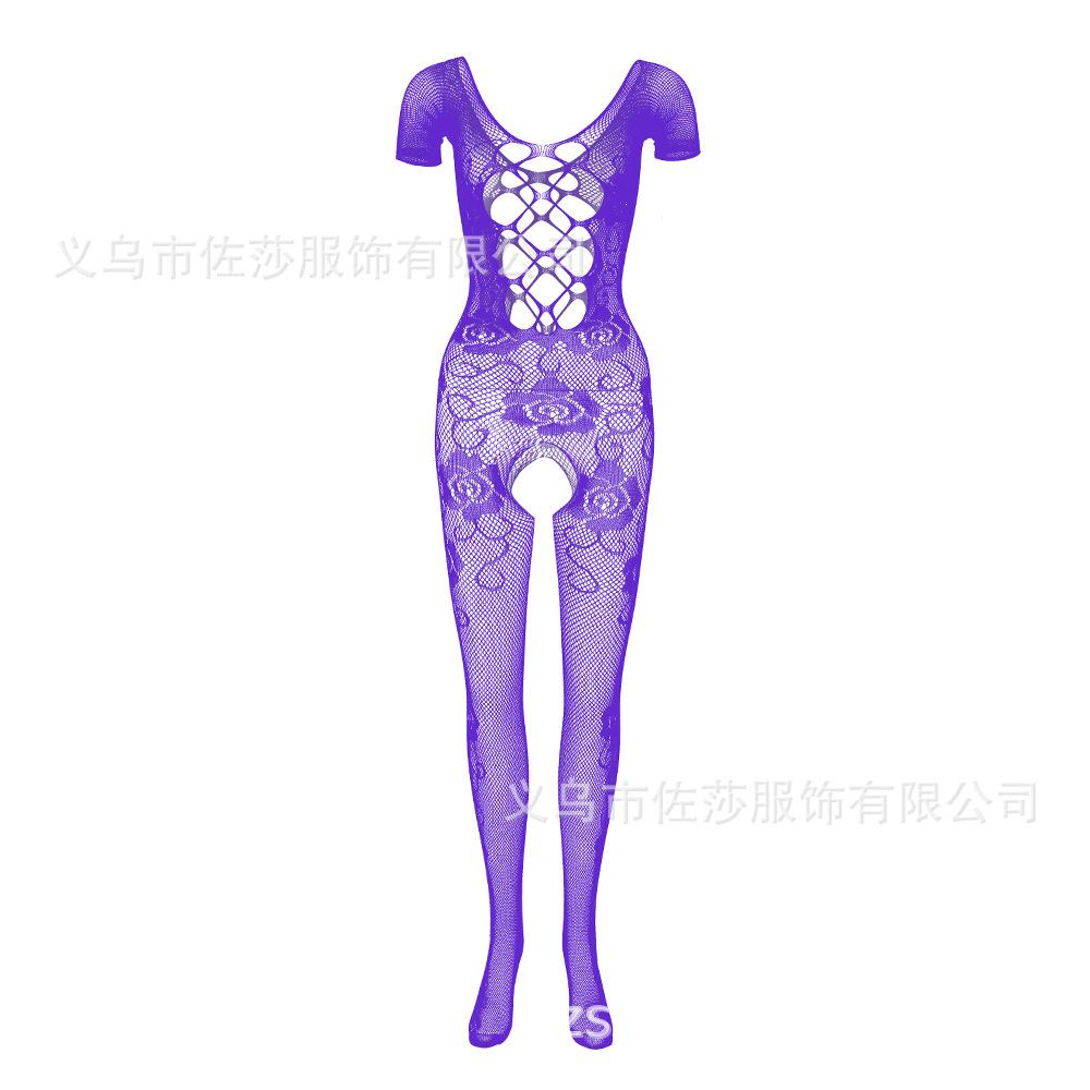 Sexy netwear sexy onesie rose jacquard open-file short-sleeved backless tights