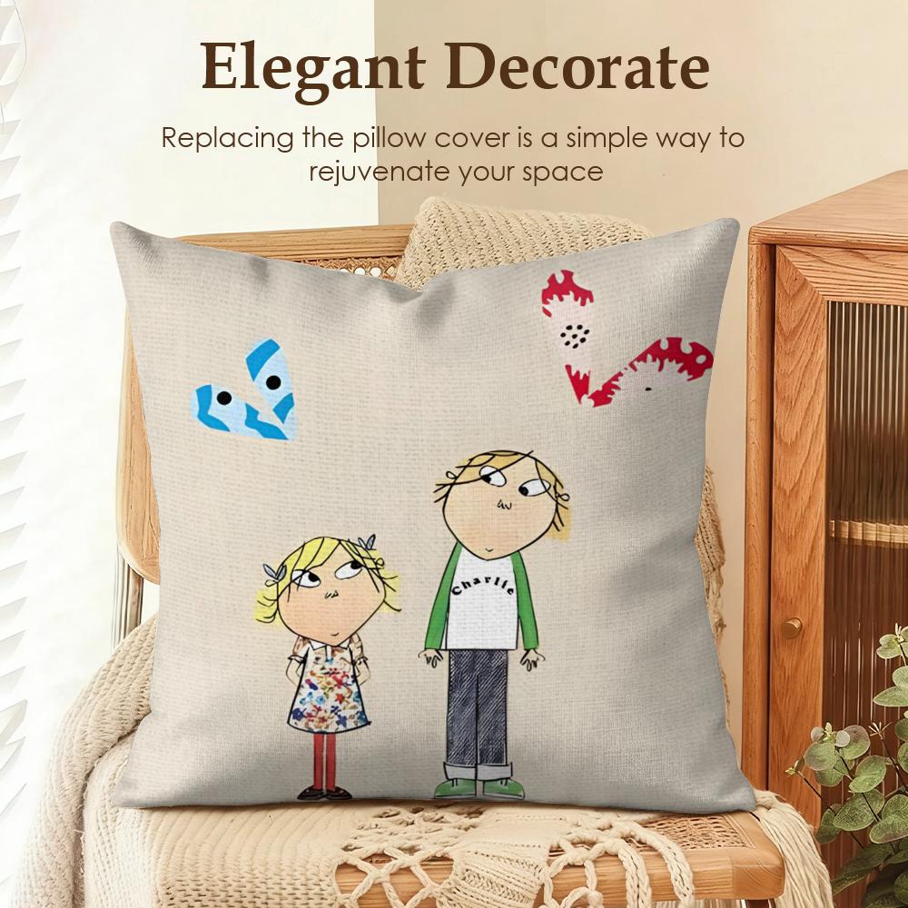 

Anime CCharlie and Lola Cushion Cover Natural Linen Organic Fabric DoubleSided Printing Sofa Home Decor Gift Pillow Case 30x30cm