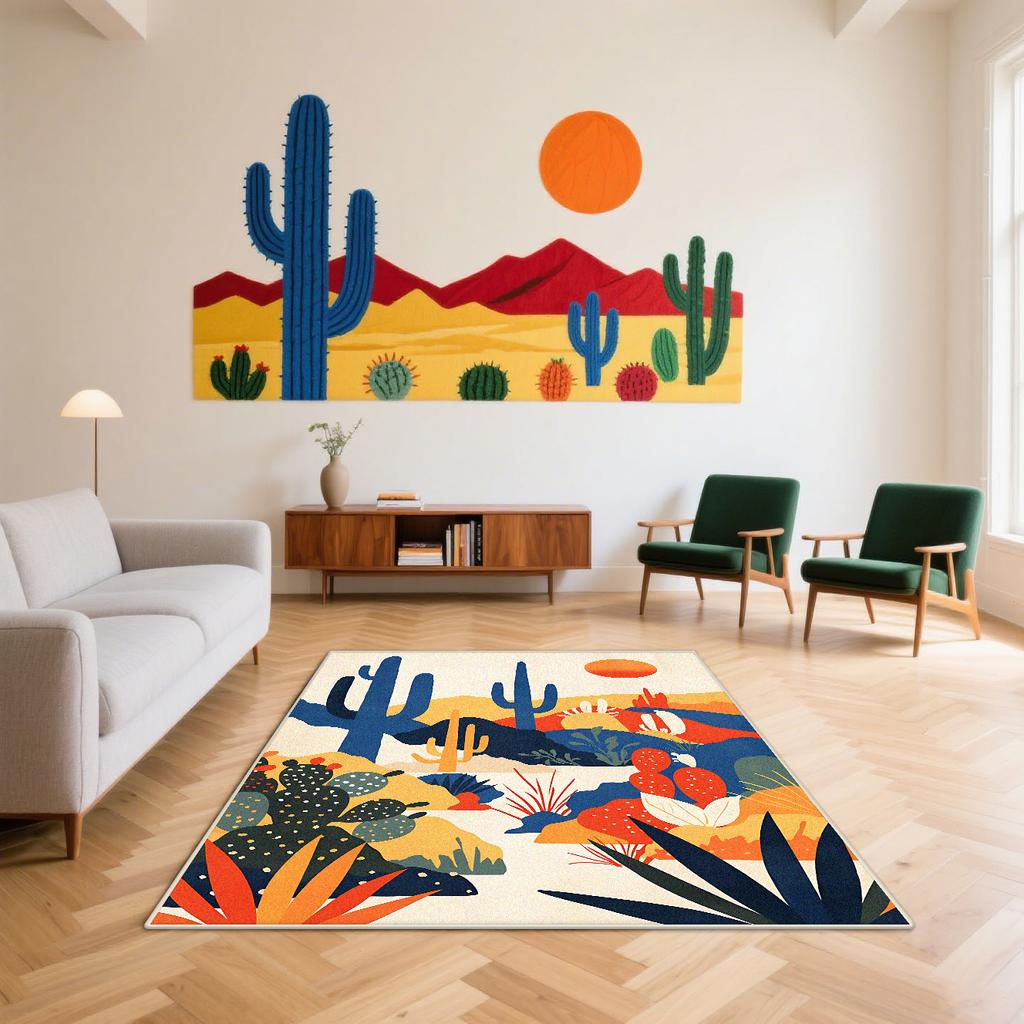 Nordischer Abstrakter Kunstteppich Wohnzimmer Kaktusmuster Dekoration Schlafzimmer Bettseite Flauschig Weich Bodenmatte Große Raumteppiche Waschbar