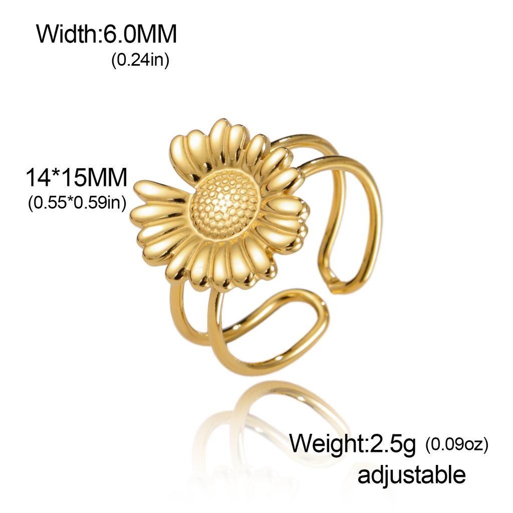 Adjustable Gold Plated Flower Rings for Women Stainless Steel Finger Rings 2026 Trendy Jewelry Anniversary Party Gifts New