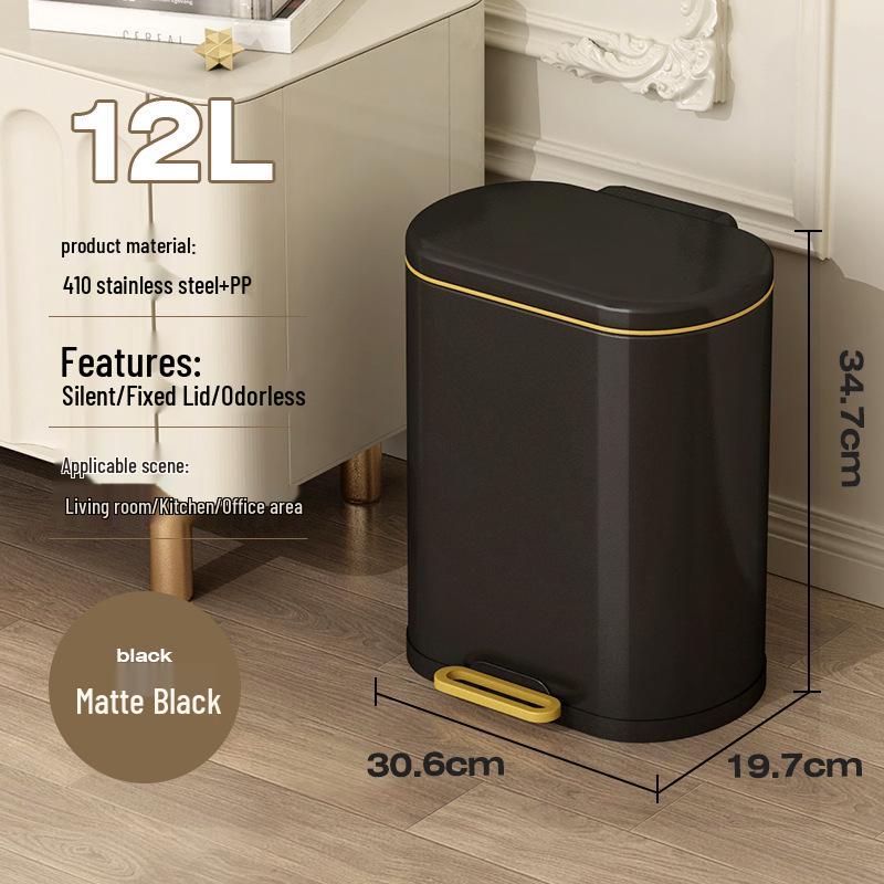 Stainless Steel Soft-Close Foot-Operated Trash Can for Kitchen, Living Room, and Bathroom