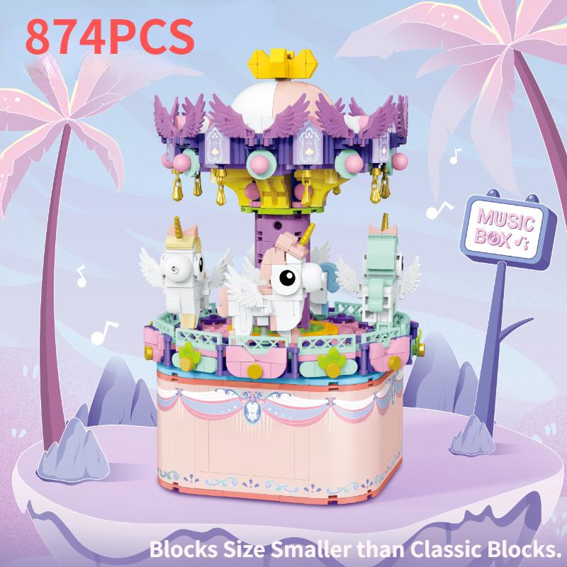 Carousel Ferris Wheel Construction Blocks Creative Music Box Model Small Blocks Toys Juguetes Para Ninos Girls Kids Birthday Present