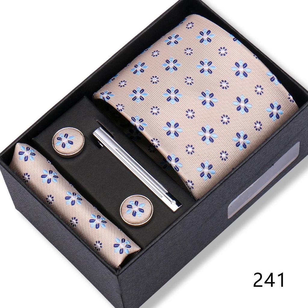 Men's Black & Wine Red Striped Plaid Tie Set with Pocket Square - Formal Wedding Gift Box