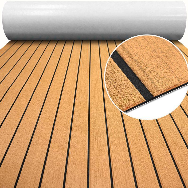 EVA Foam Faux Teak Boat Deck Mat Decking Sheet Yacht Flooring Anti Skid Mat Self Adhesive Vehicle Pad 2400x450x6MM