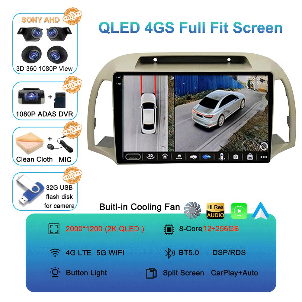 Android 14 Carplay WIFI+4G For Nissan March Micra K12 2002 2003 2004-2010 Car Radio Multimedia Player GPS Stereo 2din Head Unit