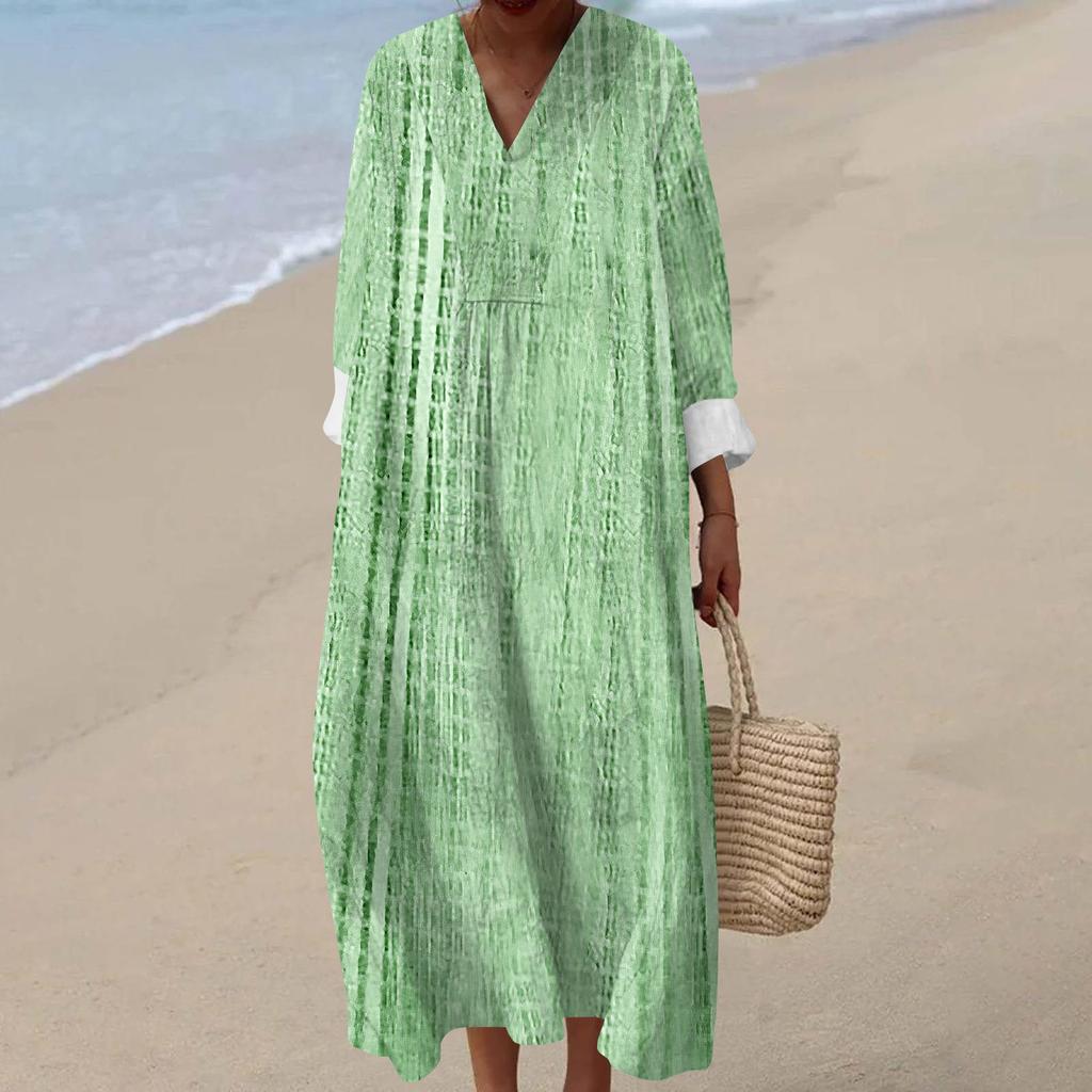 Women's Casual Fashion V-Neck Long Sleeve Floral Print Maxi Dress