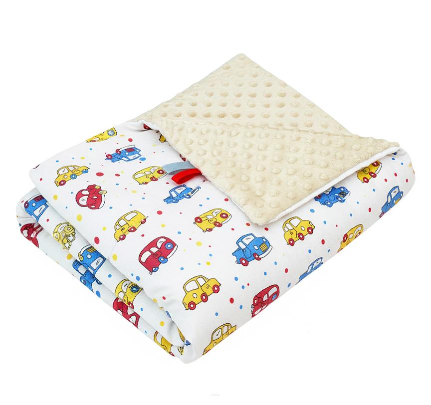 Blanket, plaid, throw, MINKY 75x100 (cream + small cars)