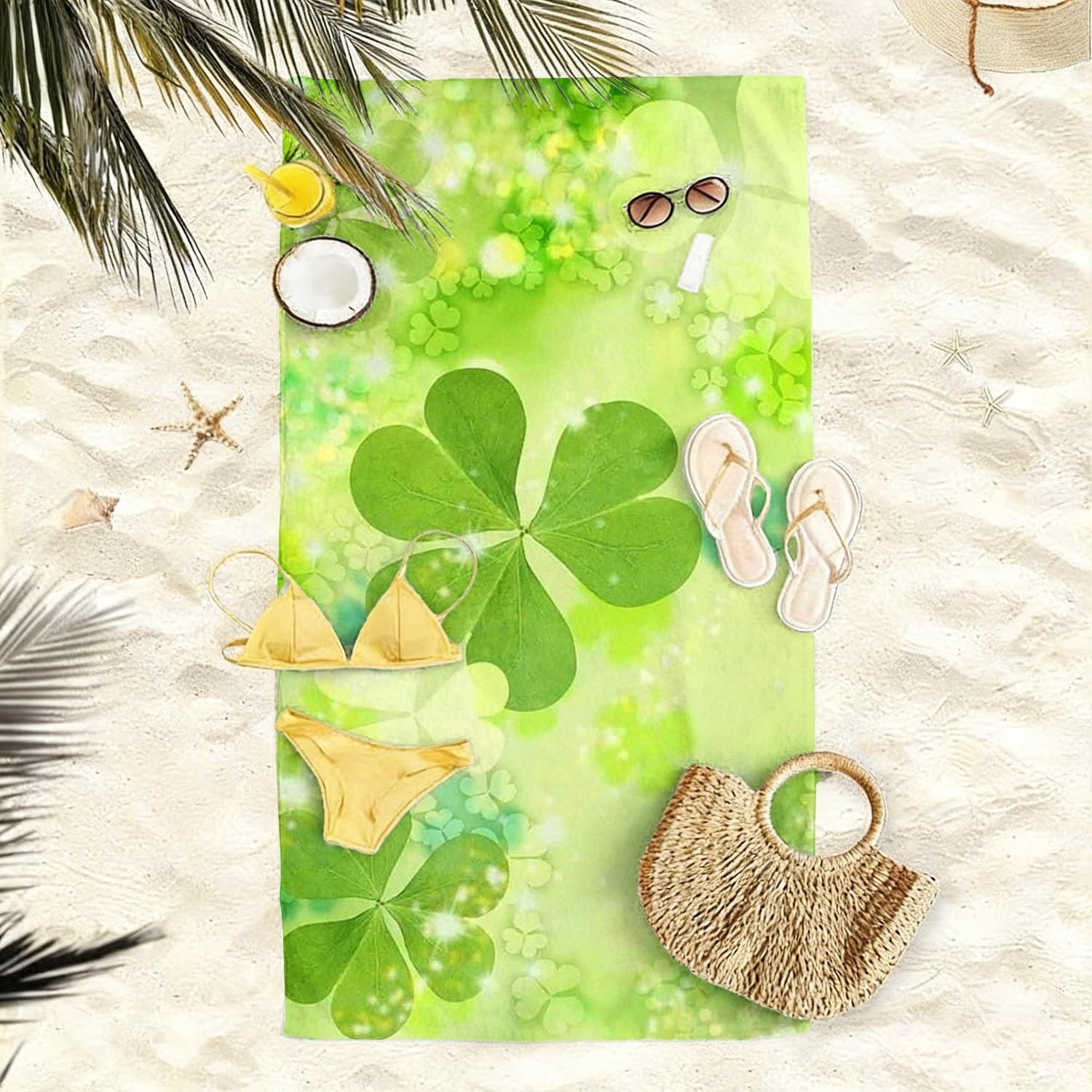 

Four Leaf Clover Beach Towel, Dreamy Print Ultra Fine Microfiber Quick Dry Highly Absorbent for Seaside Pool Party Picnic W30*H60(CM)